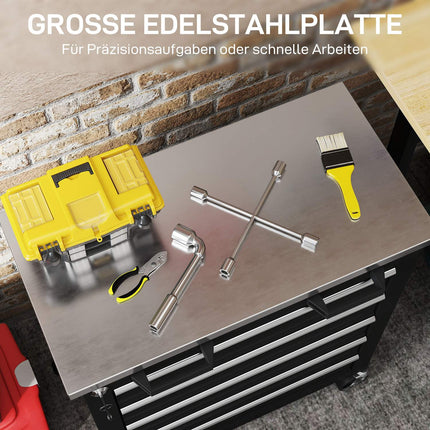 Rolling Steel Tool Cabinet, 5 Drawers, Silver/Black