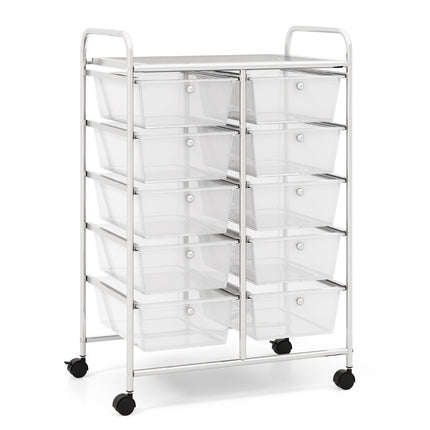 Rolling Storage Cart with 10 Drawers, Lockable Wheels