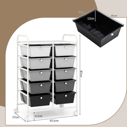 Rolling Storage Cart with 10 Drawers, Lockable Wheels