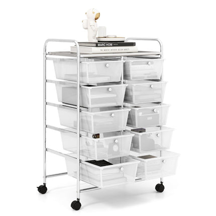 Rolling Storage Cart with 10 Drawers, Lockable Wheels