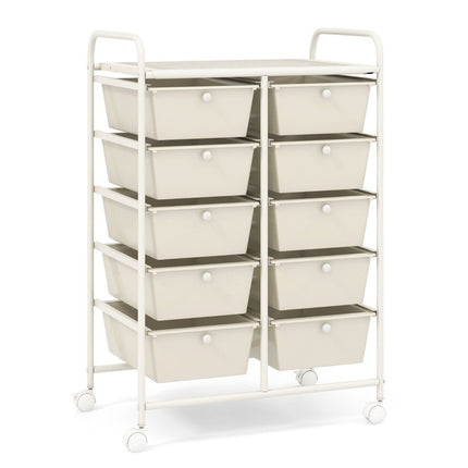 Rolling Storage Cart with 10 Drawers, White, Mobile Organizer