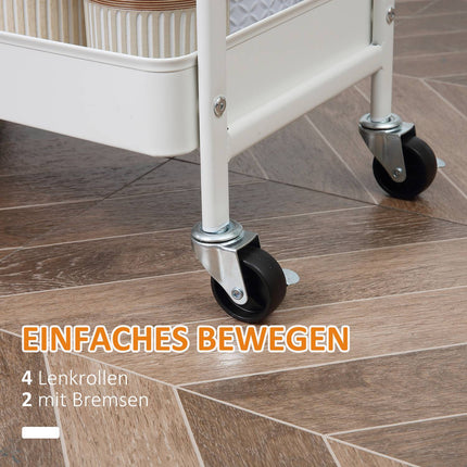 Rolling Storage Cart with Shelves and Drawer, White Steel