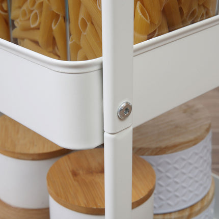 Rolling Storage Cart with Shelves and Drawer, White Steel