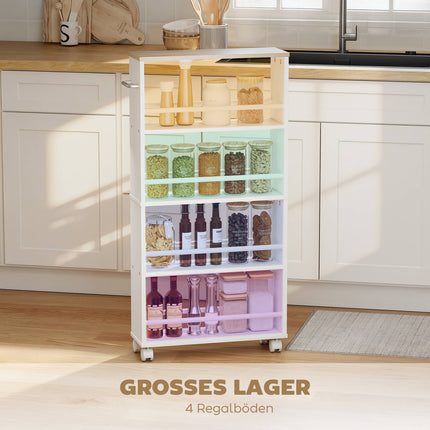 Rolling Storage Shelf, Narrow Design, 4 Tiers, 45x15x91 cm