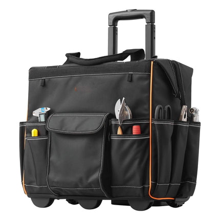 Rolling Tool Bag With Wheels, 110 lb, 25 Pockets