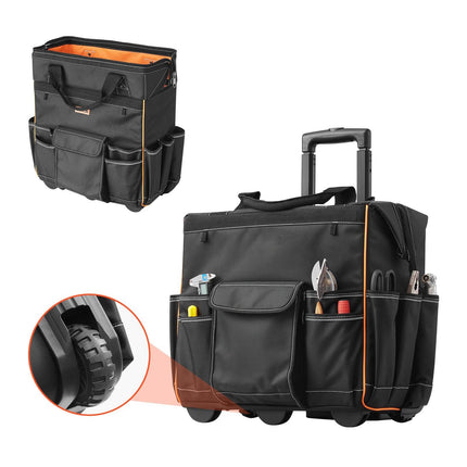 Rolling Tool Bag With Wheels, 110 lb, 25 Pockets