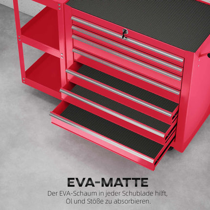 Rolling Tool Cabinet with 7 Drawers, Removable Shelf, Red