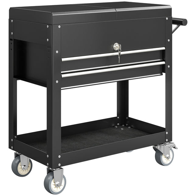 Rolling Tool Cabinet with Drawers, Lockable Steel, Black