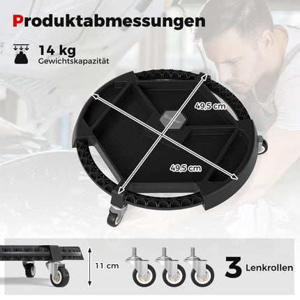 Rolling Tool Creeper with 3 Swivel Wheels, 4 Compartments