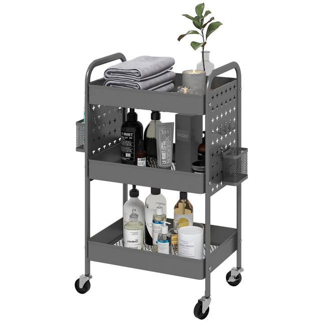 3-story kitchen trolley in dark gray steel with baskets