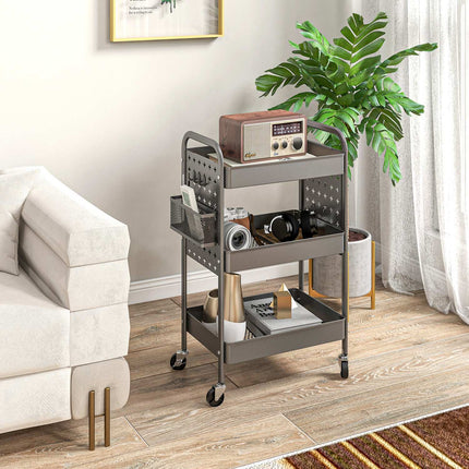 3-story kitchen trolley in dark gray steel with baskets