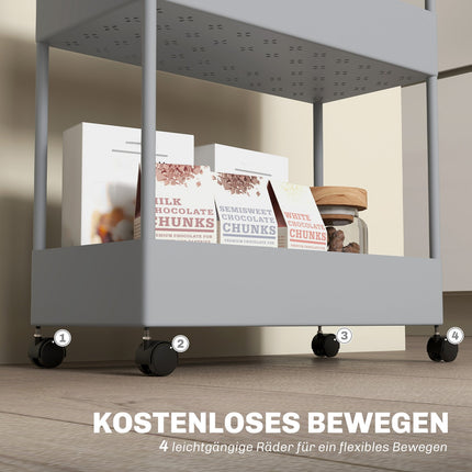 4-tier kitchen storage trolley with wheels, plastic, grey