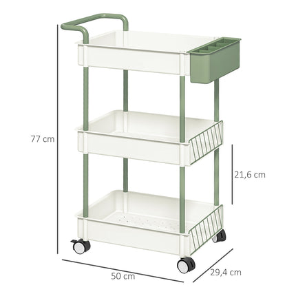 3-story rolling kitchen trolley with basket, steel – white