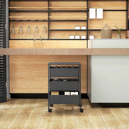 3-tier rolling kitchen storage cart, black