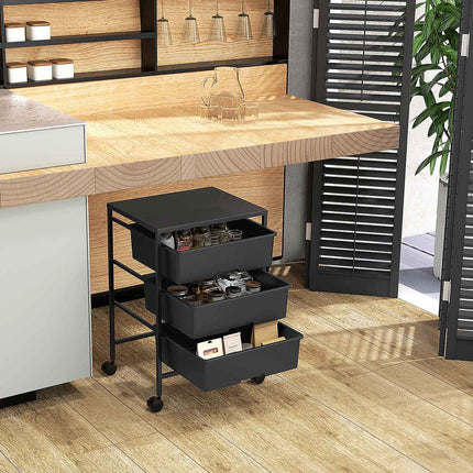 3-tier rolling kitchen storage cart, black