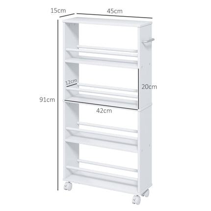 4 Tier Slim Rolling Cart White Kitchen Storage Organizer
