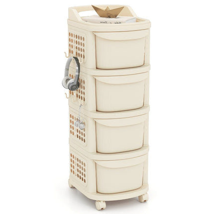 Rolling Utility Cart with 4 Drawers & Pegboard Hooks