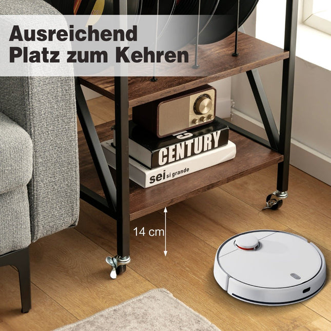Verrijdbare vinylplatenstandaard, 3 planken, 52x45x75 cm, bruin