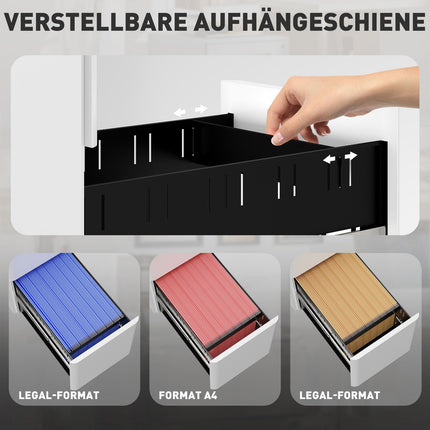 White mobile filing cabinet in steel with 3 lockable drawers