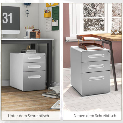 Mobile filing cabinet, lockable with 3 drawers, light grey
