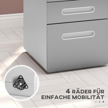 Mobile filing cabinet, lockable with 3 drawers, light grey