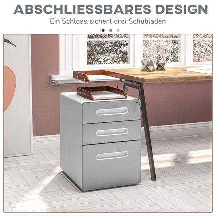 Mobile filing cabinet, lockable with 3 drawers, light grey