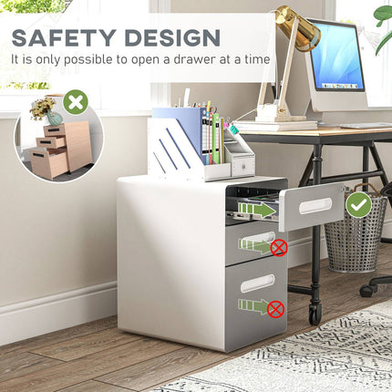 Mobile filing cabinet, lockable with 3 drawers, light grey