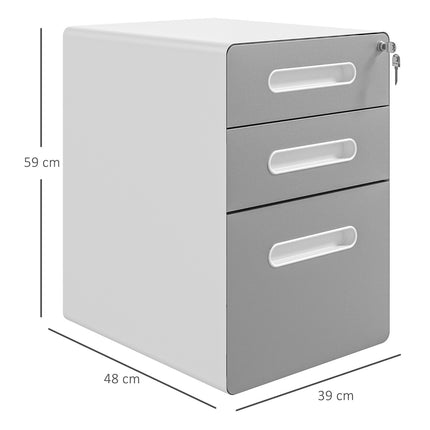 Mobile filing cabinet, lockable with 3 drawers, light grey