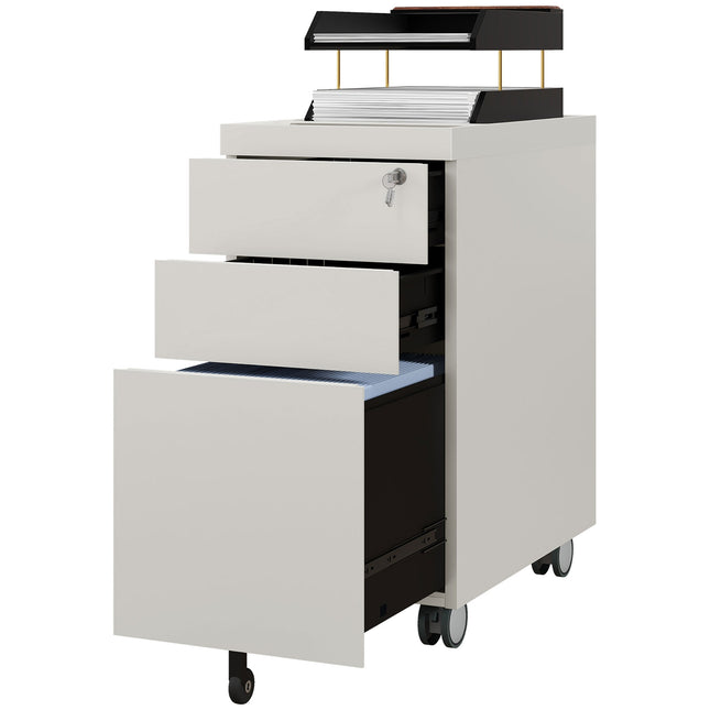 3-drawer rolling filing cabinet with lock, 30x50x61cm, white