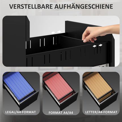 Mobile Lockable File Cabinet - 3 Drawers, Pen Compartment, Black