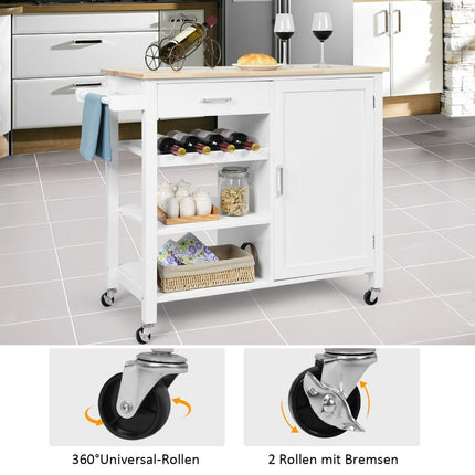 Rolling kitchen cart Mobile kitchen island with drawer 100 x 48 x 90 cm White