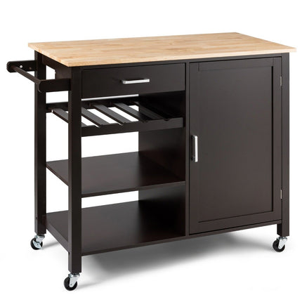 Rolling kitchen trolley Mobile kitchen island with drawer 100 x 48 x 90 cm brown