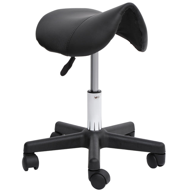 Height-adjustable swivel work stool, synthetic leather, black