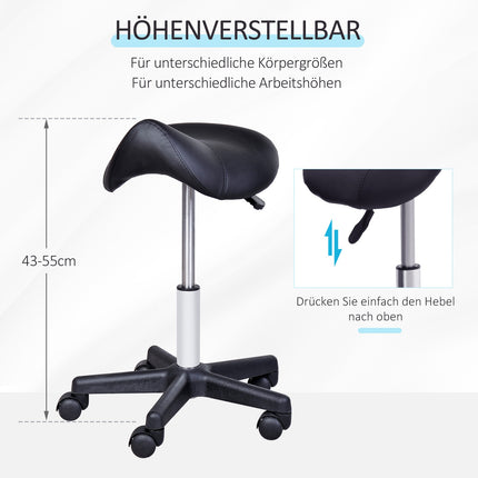 Height-adjustable swivel work stool, synthetic leather, black