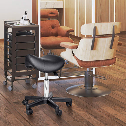 Height-adjustable swivel work stool, synthetic leather, black
