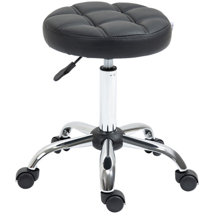 Height-adjustable salon stool in black artificial leather