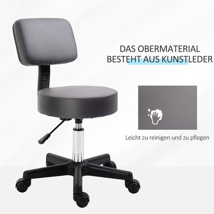 Height-adjustable rotating stool in gray artificial leather