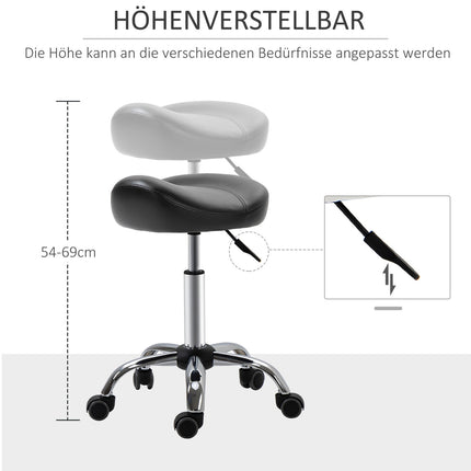 Adjustable rolling stool with wheels, black artificial leather