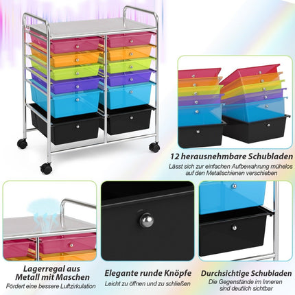 Rolling trolley metal frame rolling container 12 drawers bathroom trolley with brakes side trolley rollable colorful