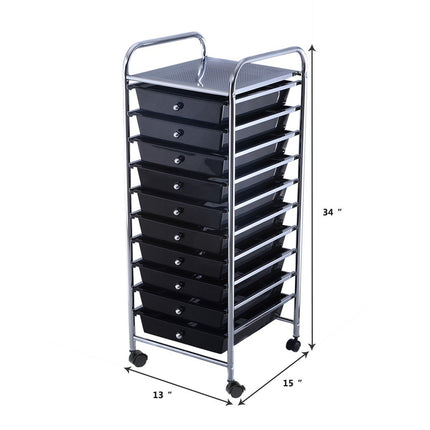 Rolling trolley, rolling container, bathroom trolley, bathroom trolley, side trolley with 10 drawers, black