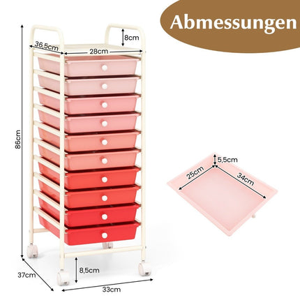 Rolling trolley with 10 stackable drawers roll container bathroom trolley bathroom trolley pink