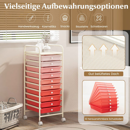 Rolling trolley with 10 stackable drawers roll container bathroom trolley bathroom trolley pink