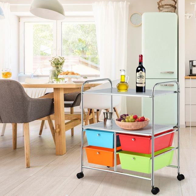 Rolling trolley with 4 stackable drawers & metal frame & shelves rolling container colorful