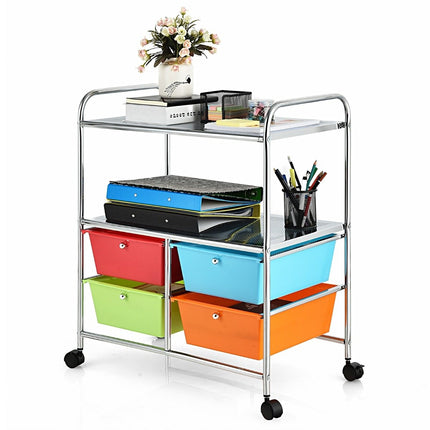 Rolling trolley with 4 stackable drawers & metal frame & shelves rolling container colorful