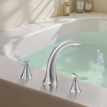 Roman Tub Faucet, 3-Hole Waterfall, 2-Handle, Brushed Stainless Steel