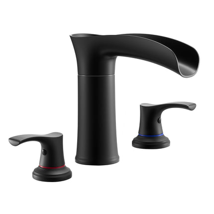 Roman Tub Faucet – 3-Hole Waterfall, Dual Handle, Matte Black