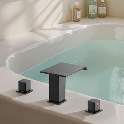 Roman Tub Faucet, Waterfall 3-Hole Deck Mount, Matte Black