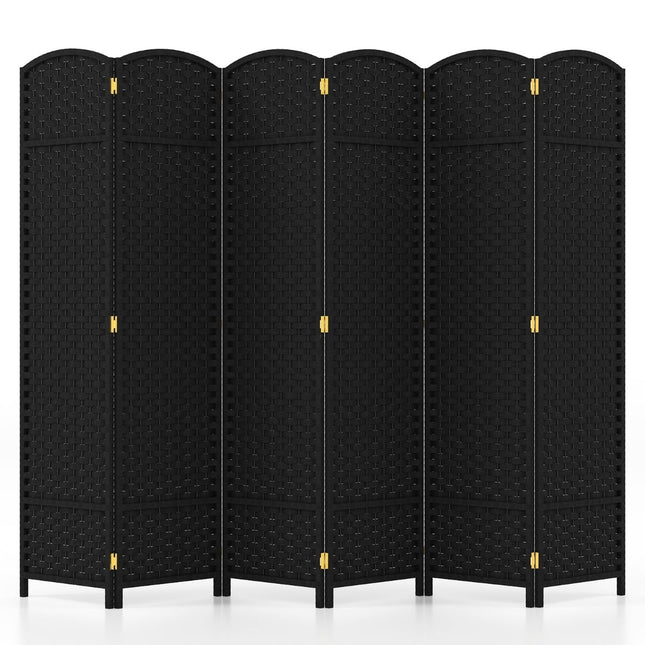 Room Divider, Handwoven Texture, Solid Wood Frame, Black