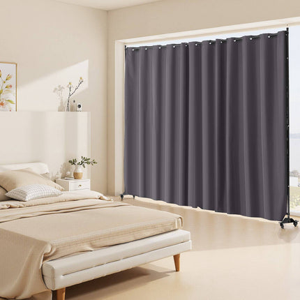Room Divider Privacy Screen with Wheels, Freestanding, Gray