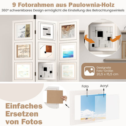 Room Divider with 9 Rotating Photo Frames, 170 x 121 cm